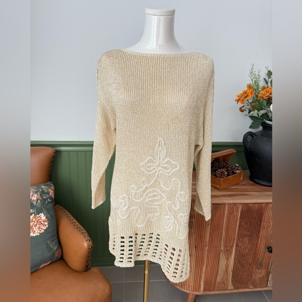 Vintage Exclusively Misook Dress/Top knitted gold/cream No Size Tag Best M/L